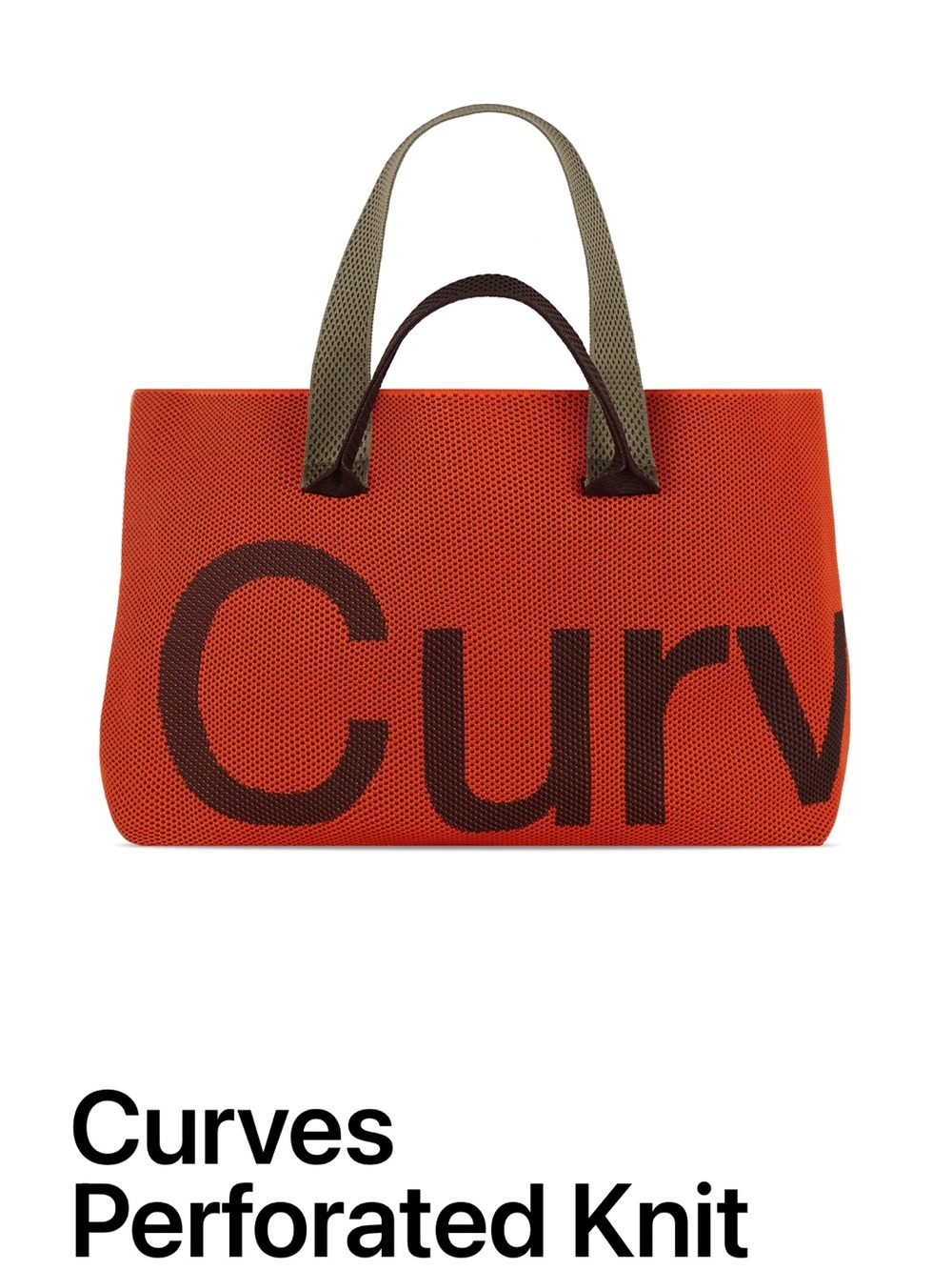 Perforated Knit Tote Bag - Orange with Olive Handles